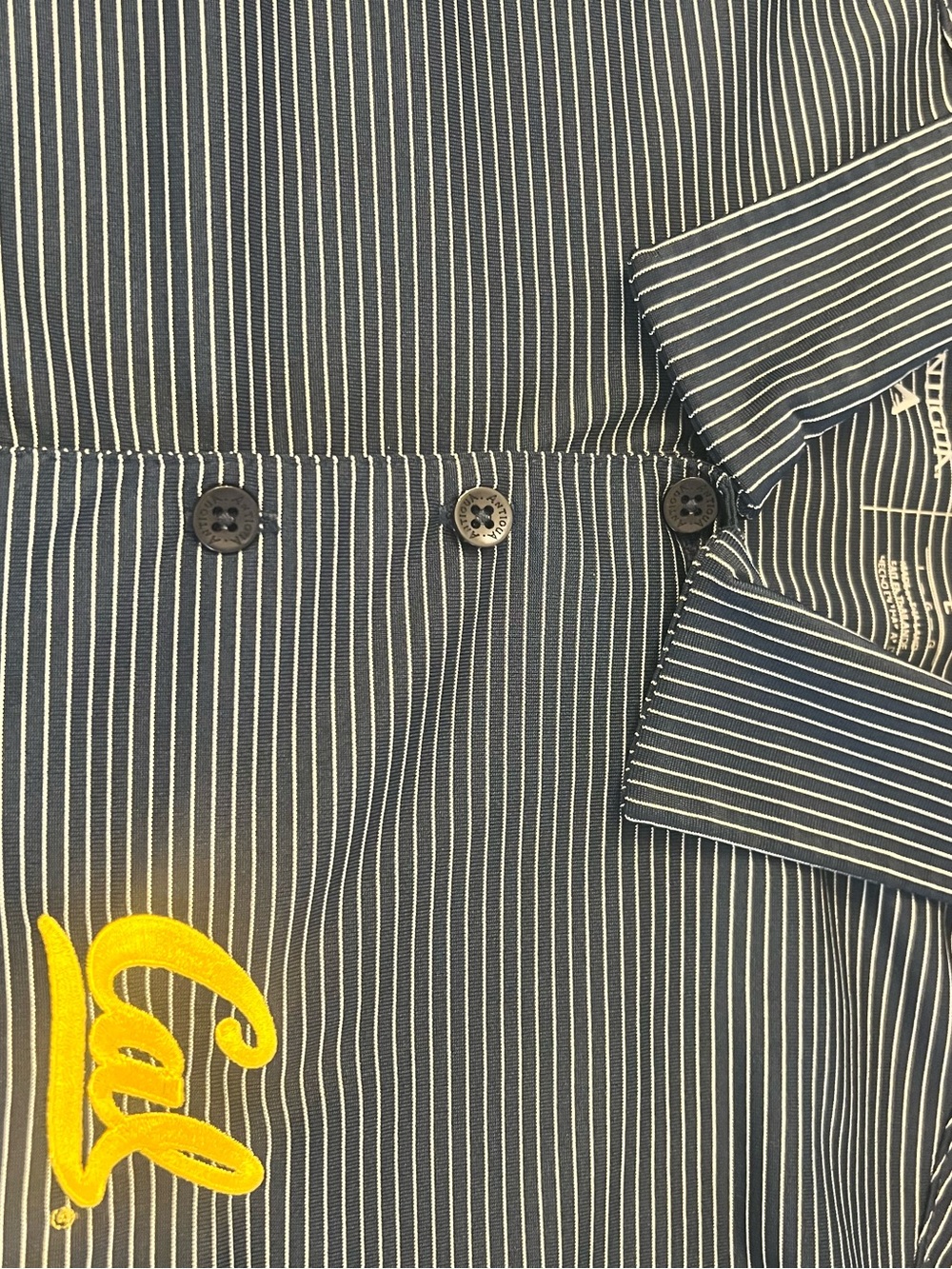 Cal Berkeley navy striped polo shirt, men’s size large